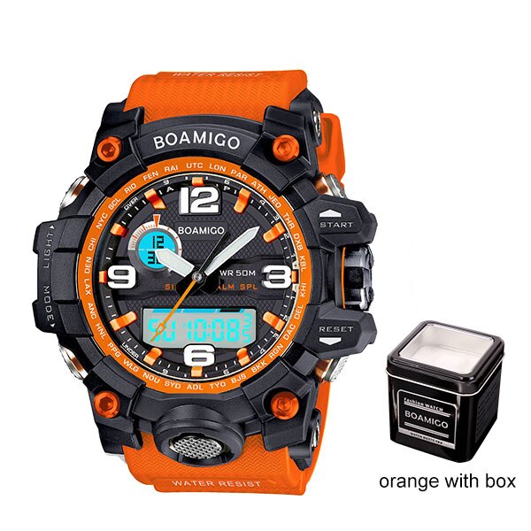 Men Dual Display Orange Watches