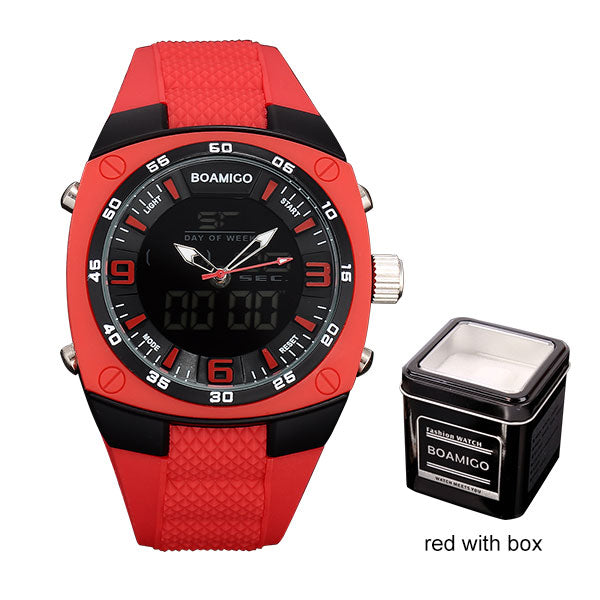 Men Dual Display Red Watches