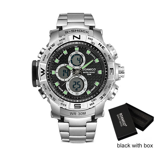 Men Dual Display Silver Watches
