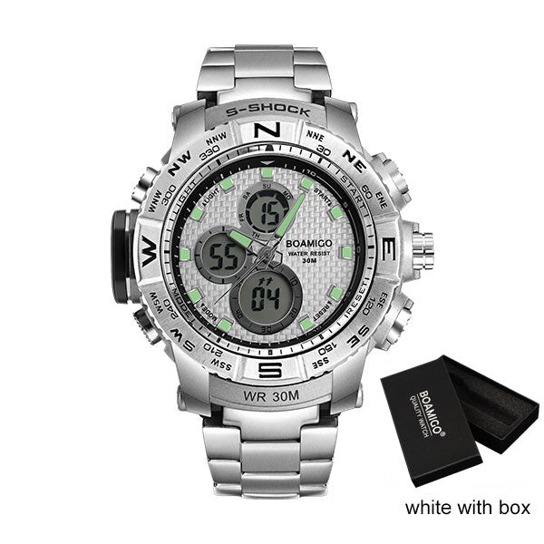 Men Dual Display Silver Watches