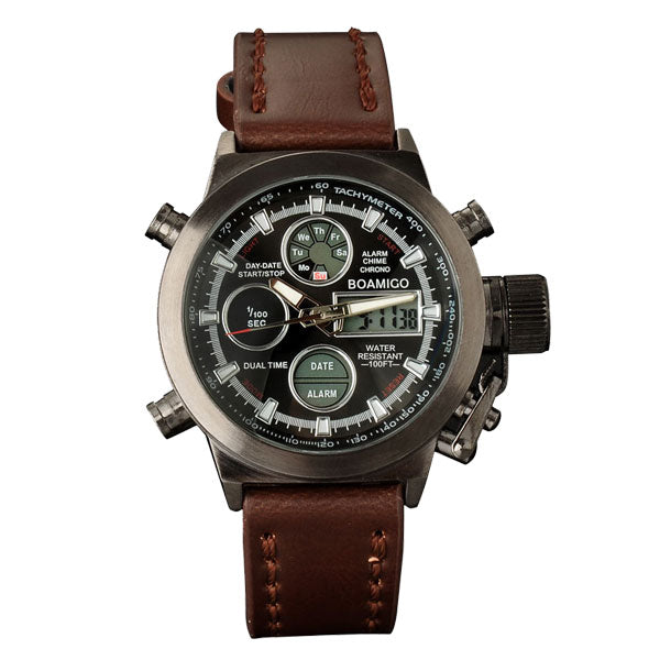 Men Dual Display Brown Watches