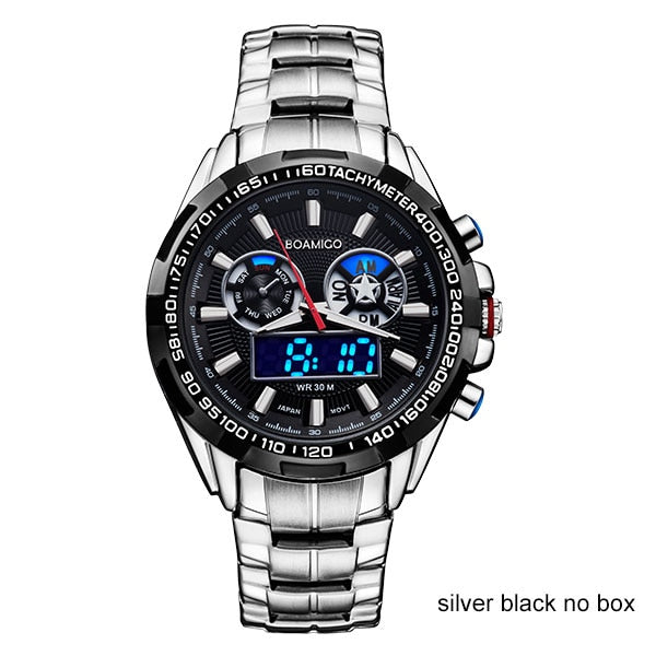 Men Dual Display Silver Watches