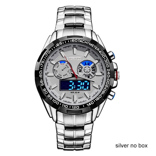 Men Dual Display Silver Watches