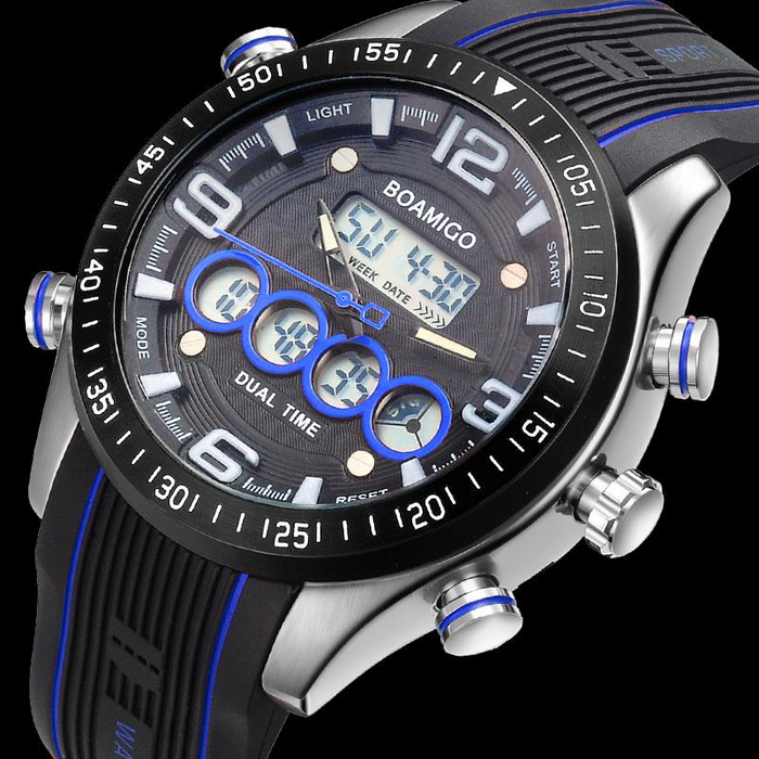 Men Dual Display Striped Watches