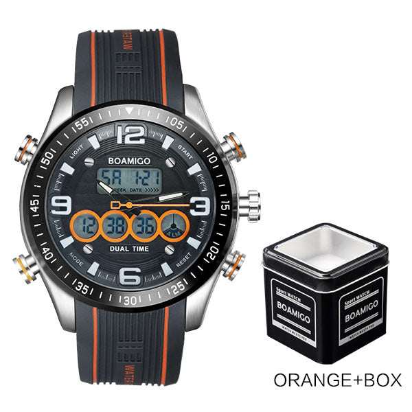 Men Dual Display Striped Watches