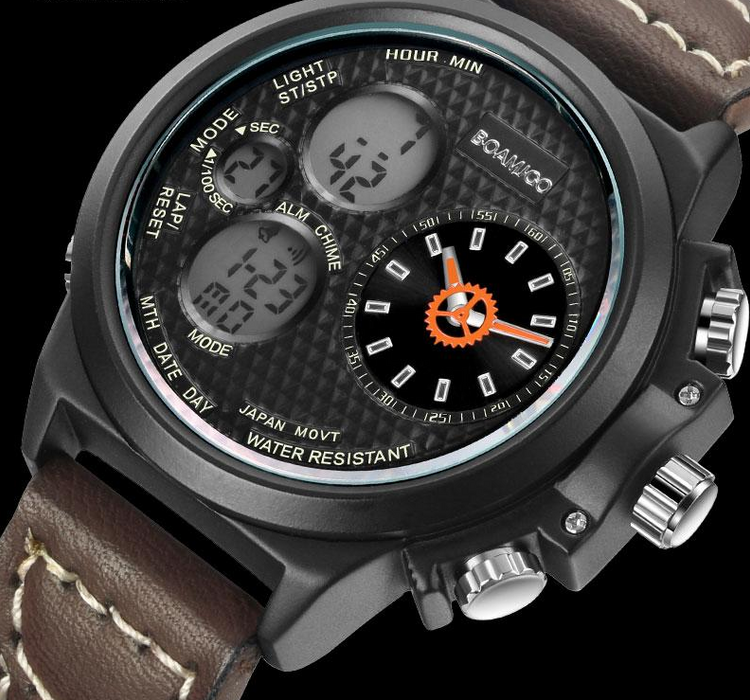 Men Dual Display Leather Watches