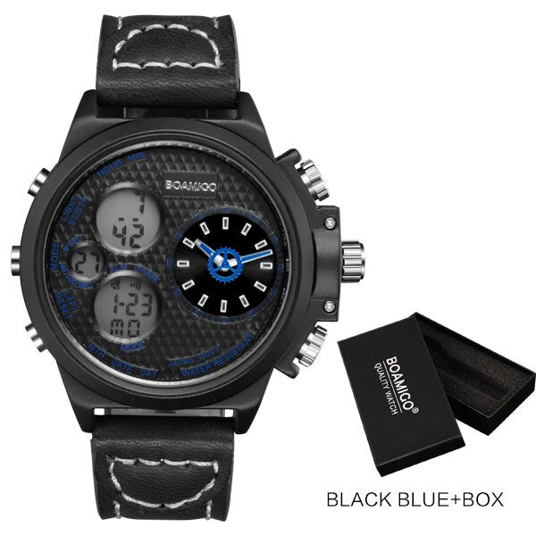 Men Dual Display Leather Watches