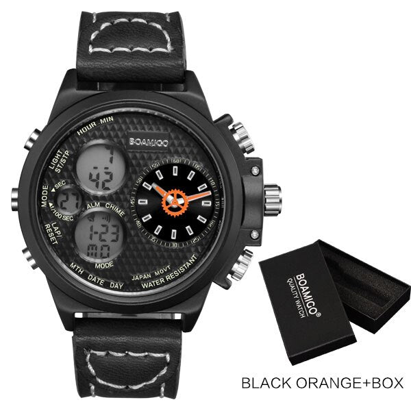 Men Dual Display Leather Watches