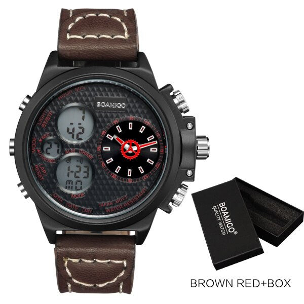 Men Dual Display Leather Watches