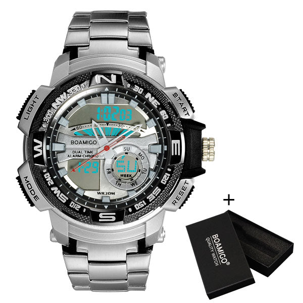 Men Dual Display Silver Watches