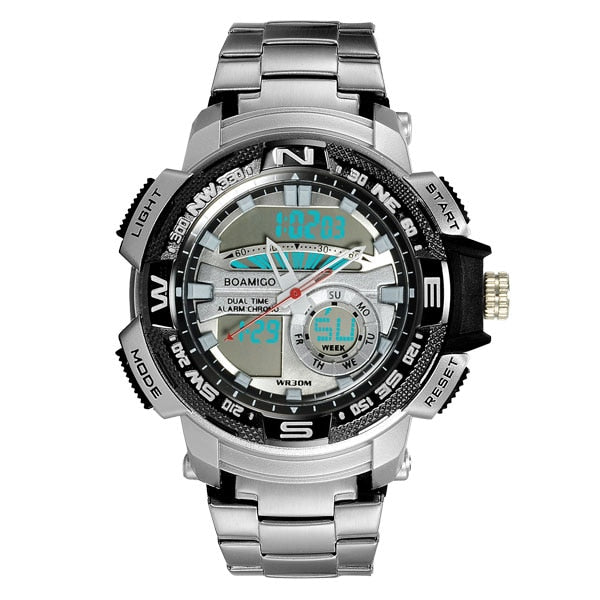 Men Dual Display Silver Watches